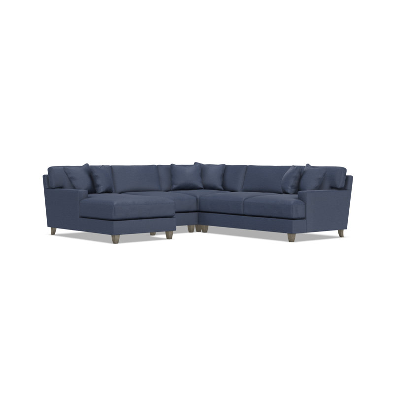 Bernhardt Mila 4-Piece Fabric Sectional, Blue Polyester, Left Hand Facing, 33.5" H x 107" W x 107" D