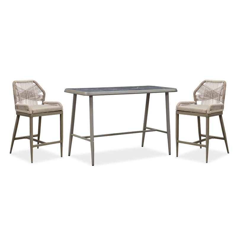 Mahi 2 - Person Metal Patio Dining Set With Rectangular Table , Cushions Included, Brown
