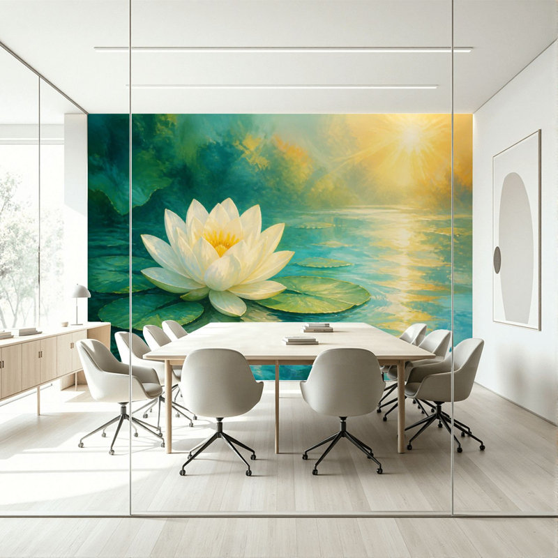 Décoration murale auto-adhésive moderne à motif de fleur de lotus blanche pour salon de chambre à coucher L 100 po x l 144 po