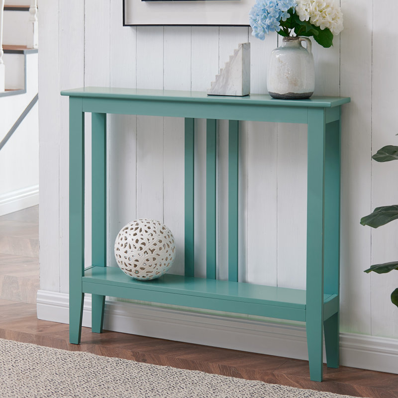 Narrow Console Table with 2-Tier Storage Shelf, Wood Entryway Table or Slim Sofa Table for Hallway or Behind Couch, Teal