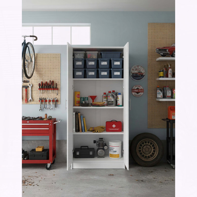 Modex White Multi‑Purpose Utility Storage Cabinet – Vertical Storage with Adjustable Shelves, White