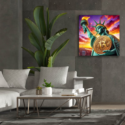 «Bitcoin - Statue Of Liberty» par Rey Klimt, art mural sur toile