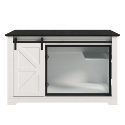 Litière pour chat de 46 po avec porte de grange coulissante, porte en acrylique souple à DEL, double entrée pour chats, rangement spacieux essentiel - style armoire transparente et chambre 1 2 félins