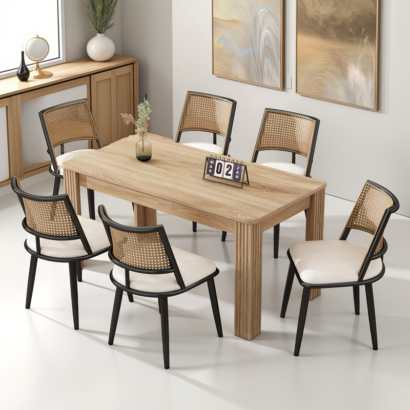 Chaises de salle à manger Minimalist Pe Rattan, 6, Noir