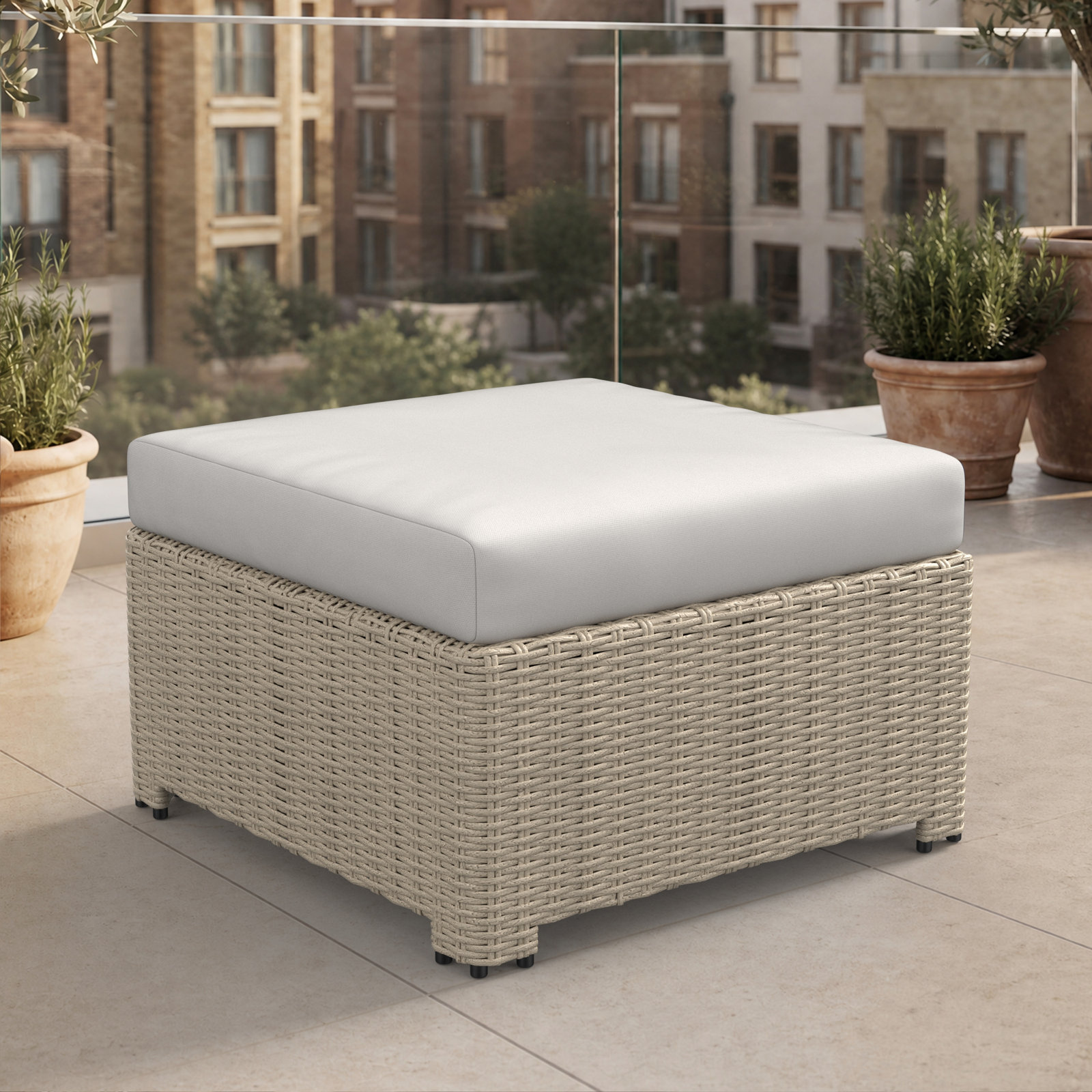 Henri Sunbrella® Patio Ottoman, Sunbrella® Canvas Natural