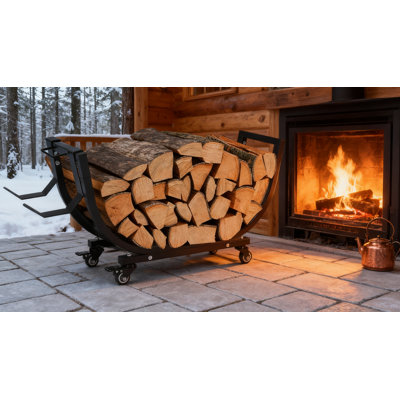 Heavy-Duty Firewood Rack With Lockable Wheels, 400LB Capacity Rustproof Log Holder, Waterproof Indoor Outdoor Storage For Fireplace, Fire Pit, Patio, And Deck