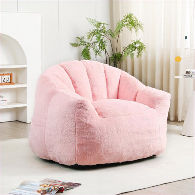 Fauteuil à billes à siège simple en fausse fourrure de luxe à finition rose avec rembourrage en mousse à mémoire de forme haute densité pour le salon et la chambre à coucher