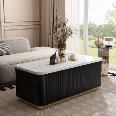 Kirtin 48-Inch Rectangle Marble Coffee Table With Gold Accent Base