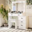 Coiffeuse moderne avec rangement de tiroir spacieux et espace de maquillage éclairé à DEL blanc mat