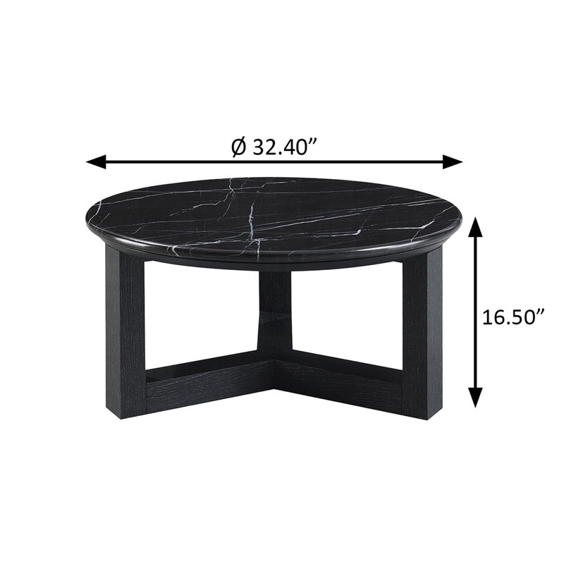 Table basse, plateau en marbre naturel et noir, L 32,4 po x P 32,4 po x H 16,5 po