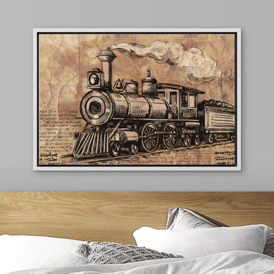 " Vintage Faded Steam Train Engine With Newspaper Print "