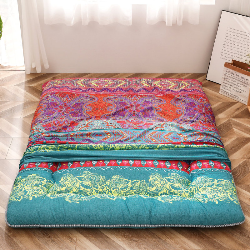 Matelas de futon enroulé japonais 3,5 po Berengere, Rouge/bleu/orange, Grand