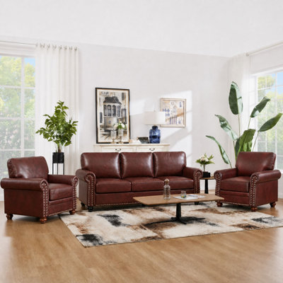 Ensemble de salon avec canapé et fauteuils en similicuir