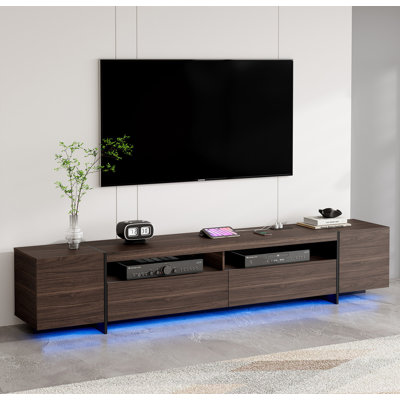 Modern TV Stand for Up To 100" TV, 94.5" W Entertainment Center with LED Lights and Power Outlets, Media Console with Cabinet for Living Room