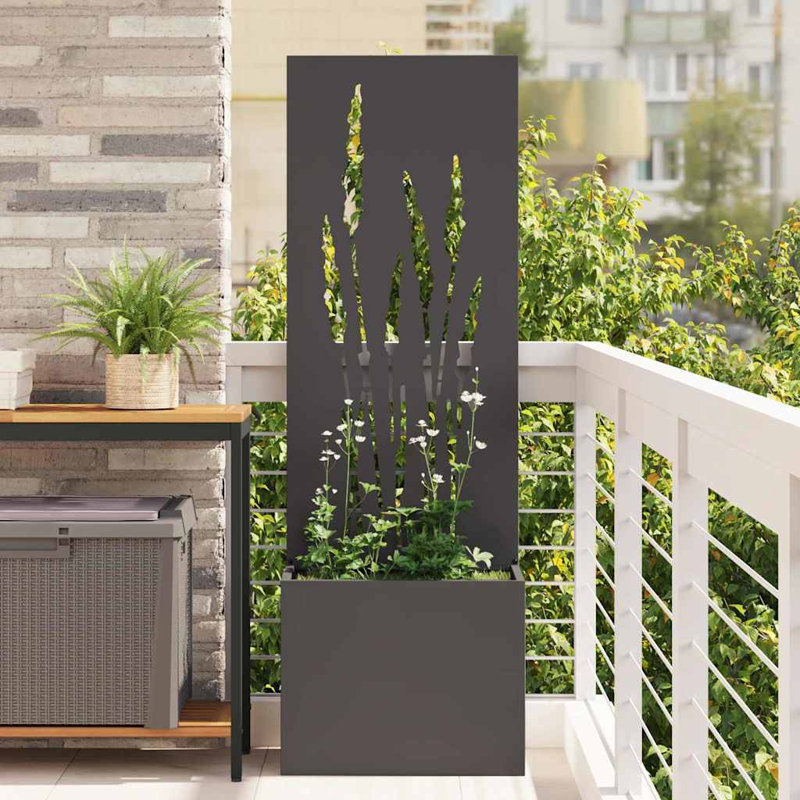 Garden Planter With Decorative Panel, 140cm H x 50cm W x 50cm D, Black