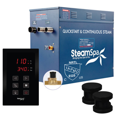 Steamspa Oasis Series 12 KW Quickstart Acu-Steam Bath Generator Package With Built-In Auto Drain In Matte Black