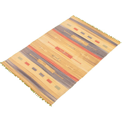 Kilim Non disponible fabriqué à la main en laine beige/gris/rouge Tapis décoratif