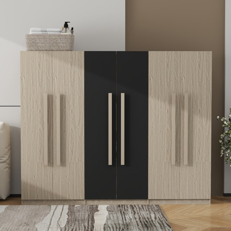 Rangement pour garde-robe en bois 6 portes pour la chambre à coucher, avec 2 tiroirs à l'intérieur