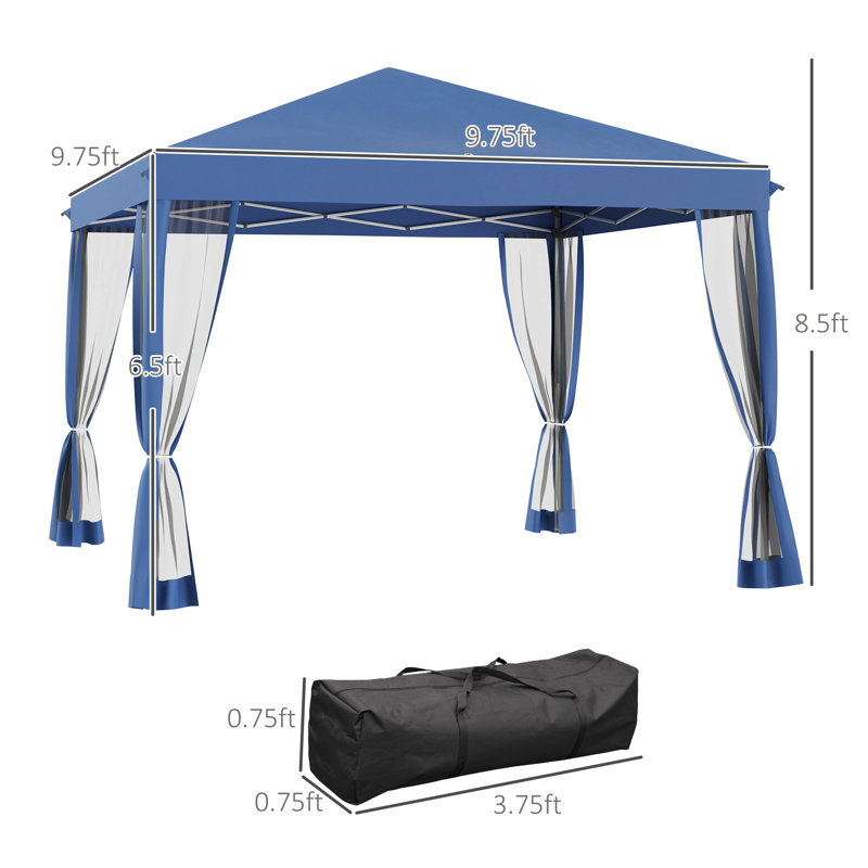 10' X 10' Pop Up Canopy Tent With Netting, Instant Gazebo, Ez Up Screen House Room With Carry Bag, Height Adjustable, For Outdoor, Garden, Patio, Blue