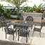 Ensemble de salle à manger 7 pièces L 58,27 "L 34,65" en fonte d'aluminium avec trou pour parasol et coussins bruns