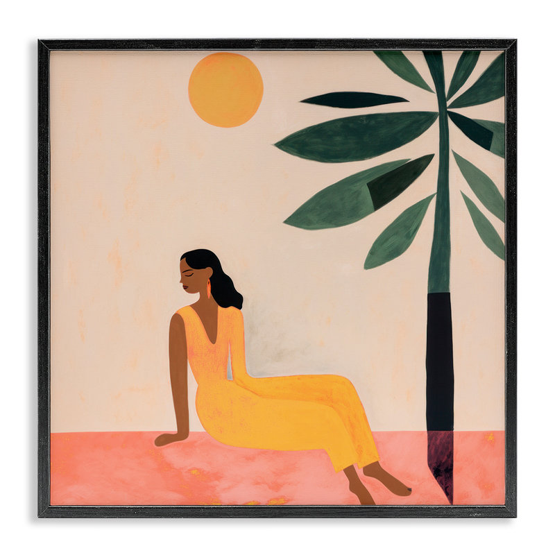 «Tropical Boho Woman», art de la giclée encadrée par Lazar Studio, H 17 po x l 17 po, Giclée encadrée noir minuit