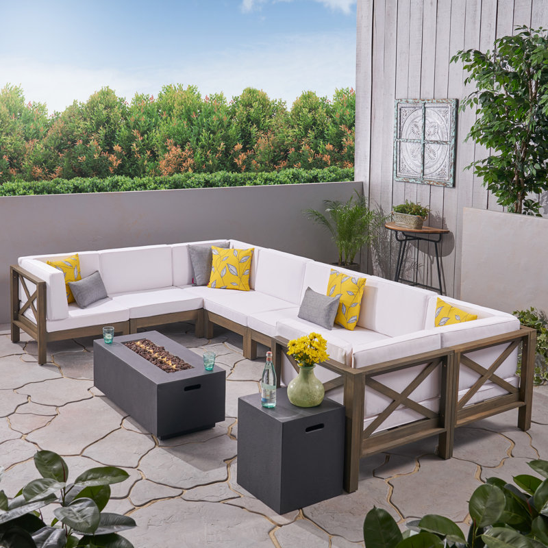 Stickland 8 - Person Modular Patio Conversation Set with Cushions, Gray Frame / White Cushion