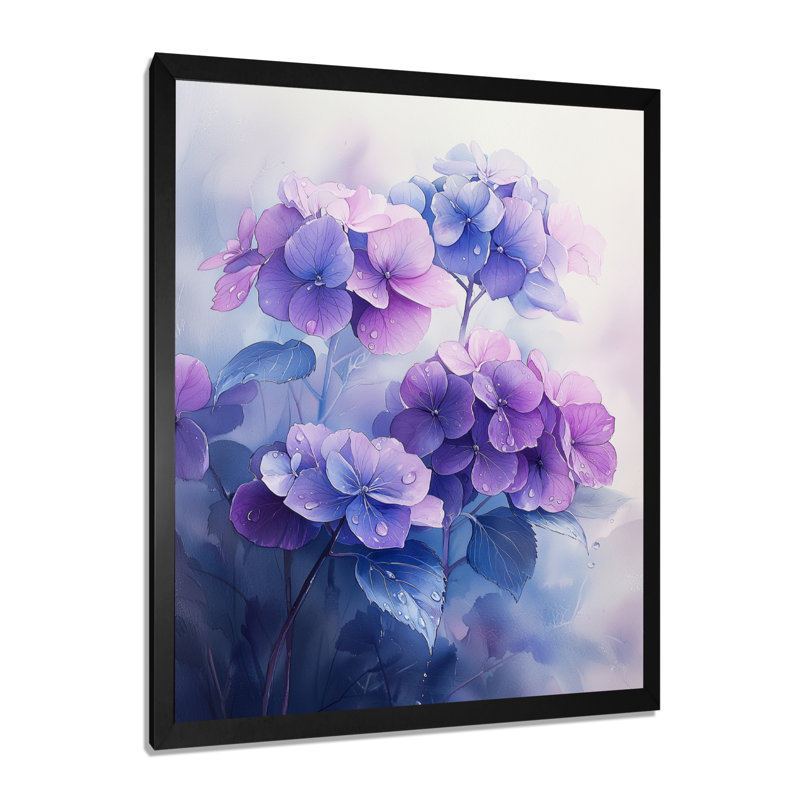 Hortensias dans la rosée du matin II - impressions murales florales, Noir, H 20 po x l 12 po