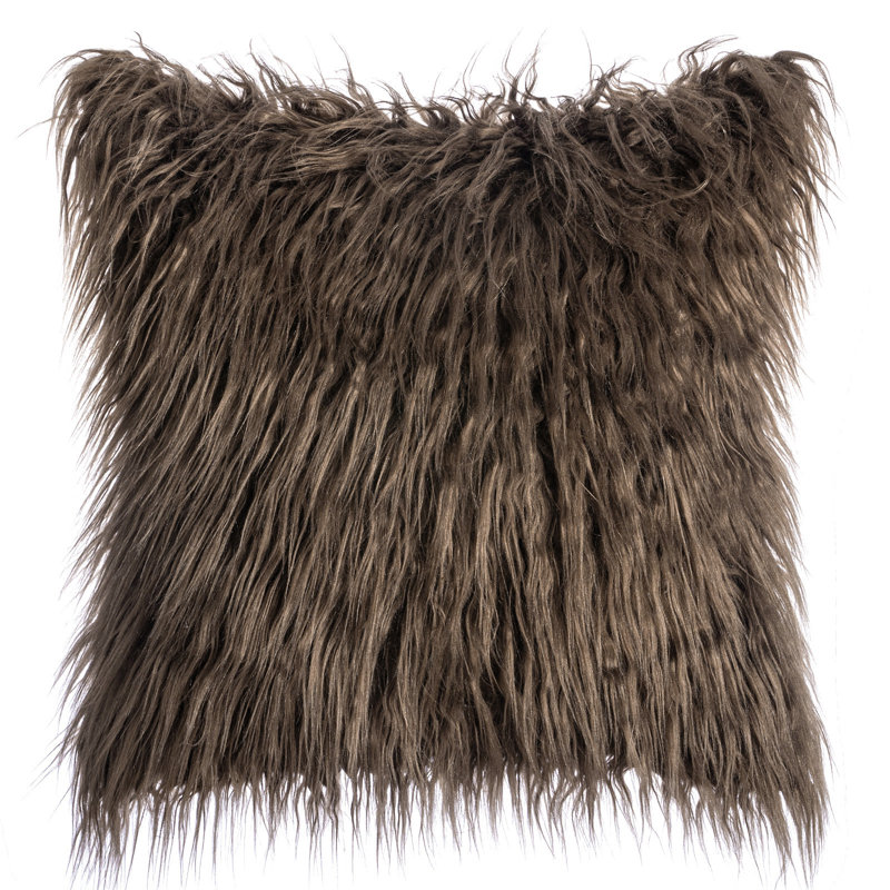 Faux Fur Cushion Square Pillow Cover Only, Chocolate Brown, 16" x 16", Pillow Cover Only - No Insert