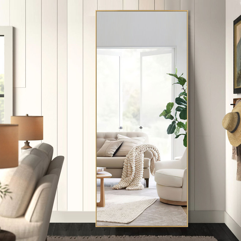 Adhvika Metal Flat Mirror, Silver, 71" x 28"