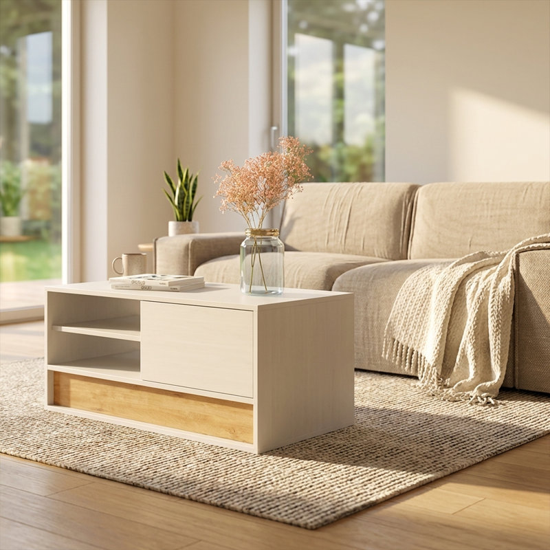 Duggans 39.4" Coffee Table with High Gloss Finish, White