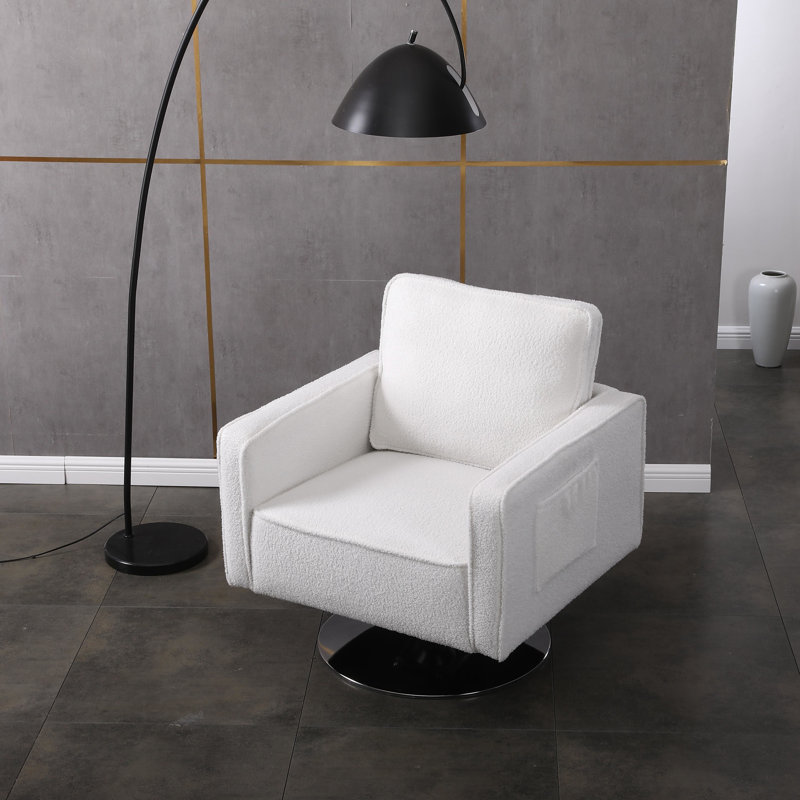Fauteuil club pivotant 30,5 pouces Deysia, Fausse fourrure blanche