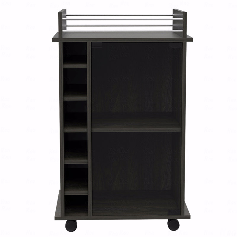 Rolling Glass Door Bar Cabinet with Wine Storage, Brown