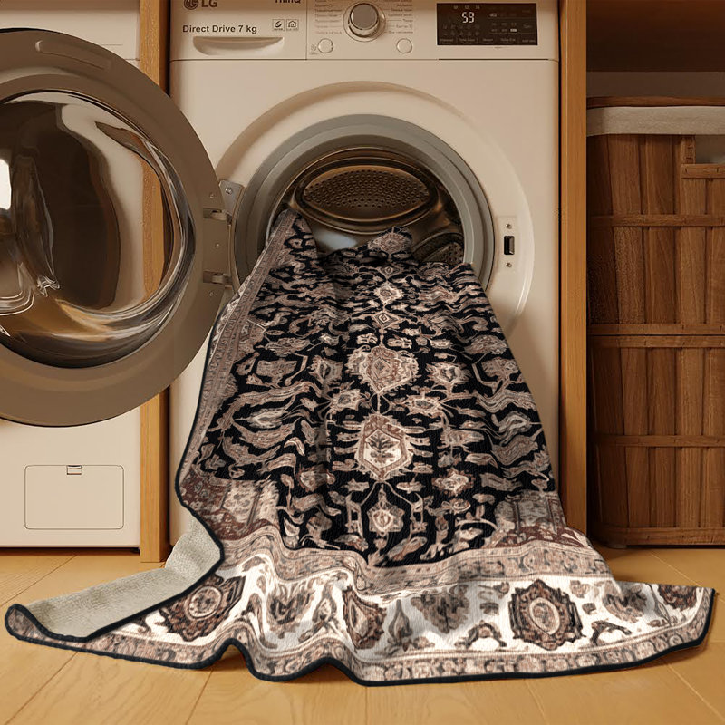 Tapis brun lavable à la machine, Rond 5 pi