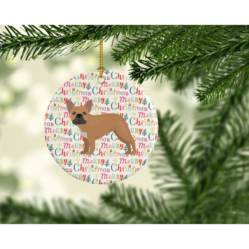 Figurine suspendue bouledogue français # 2 Merry Christmas