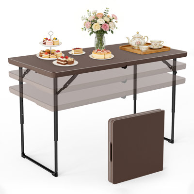 48 in Camping Folding Table, 400 LBS Fold‑in‑Half Adjustable Height Plastic Table with Built‑in Carry Handle for Outdoor Camping Picnic Party Indoor Use