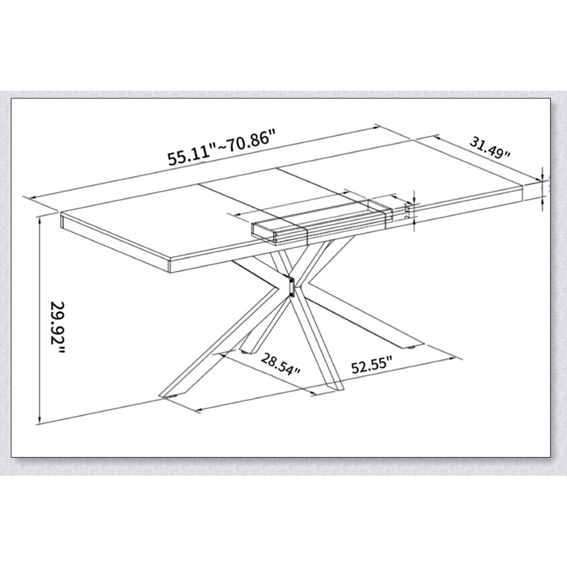 Table de salle à manger Retro, H 29,92 po x L 70,87 po x l 31,49 po, Gris