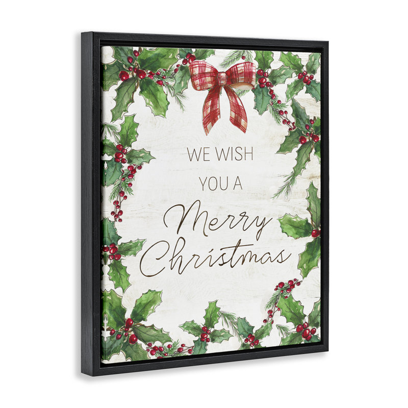 Cadre de voeux Wish You Merry Christmas & Bow, design par Nan, Cadre flottant noir de jais, H 21 po x l 17 po