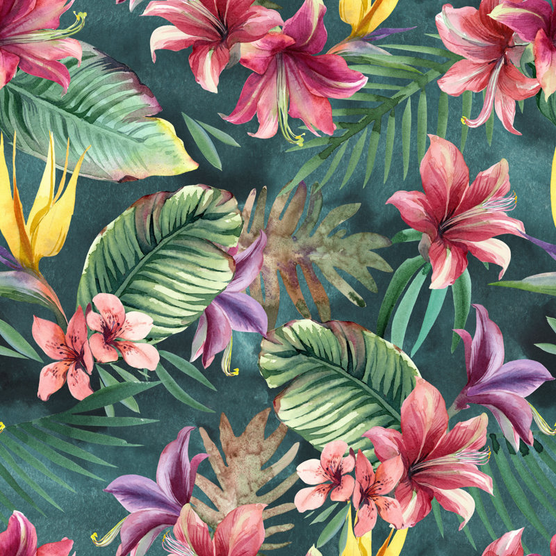 Palm And Leaves On Dark Background Peel And Stick Wallpaper, 16.67" L x 25" W