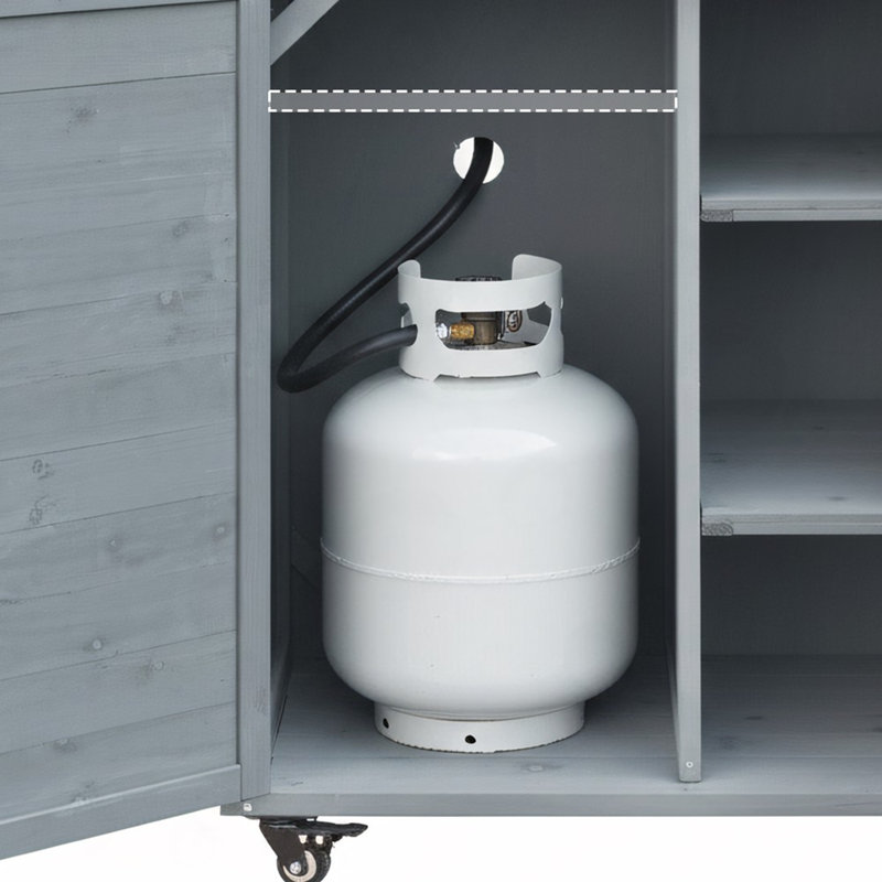 Îlot de cuisine avec table de barbecue pliable et rangement pour poubelle, Grey Blue