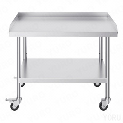 Table de travail en acier inoxydable, table de préparation commerciale de 30 x 36 x 30 pouces avec 4 roues, roulettes, table de préparation robuste à dosseret à 3 côtés, table de travail en métal pour restaurant