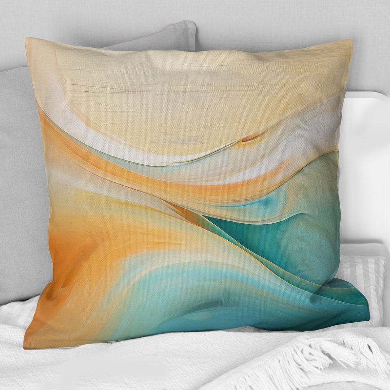 Vague turquoise se brisant sur le rivage - Coussin décoratif à imprimé géométrique abstrait, 16" x 16"