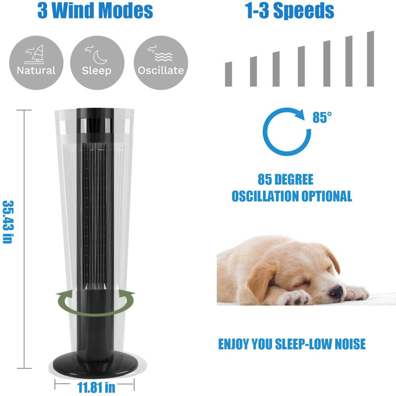 35" Oscillating Bladeless Fan, Black