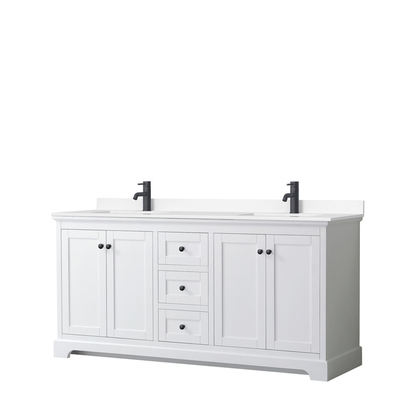 Ensemble de meuble-lavabo double 72 po Avery, Blanc, Noir mat, Marbre de culture blanc