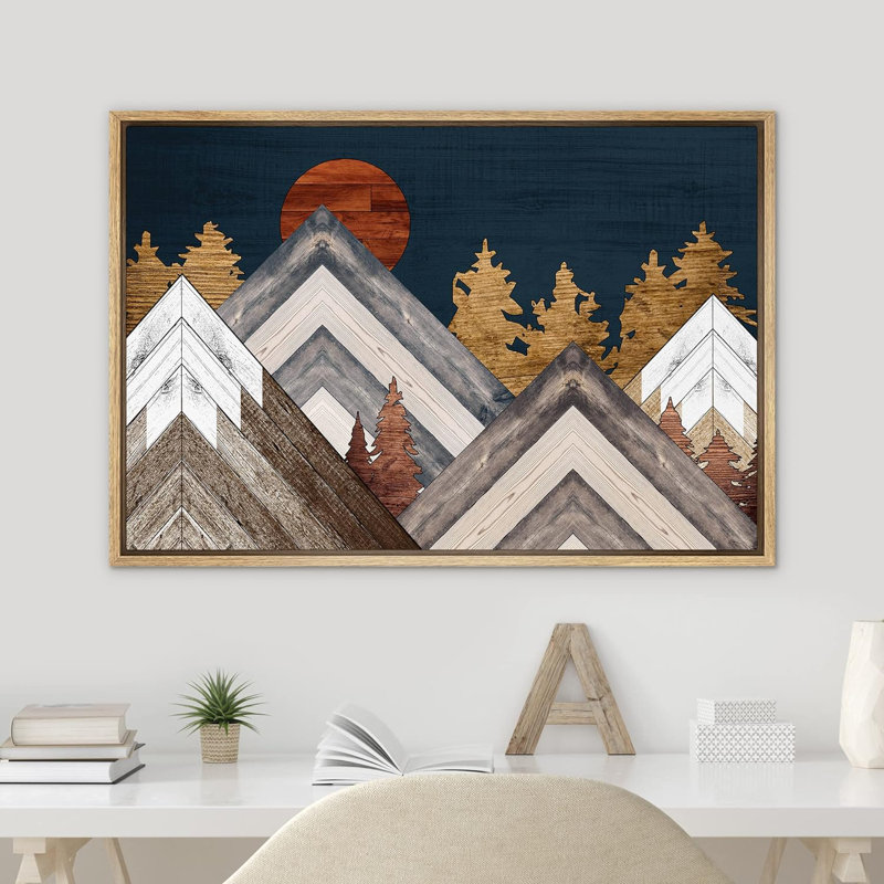 Western Wood Effect Landscape " Western Decor Wood Effect Panel Mountain Range Forest Trees Nature Artwork Digital Art Modern Zen "