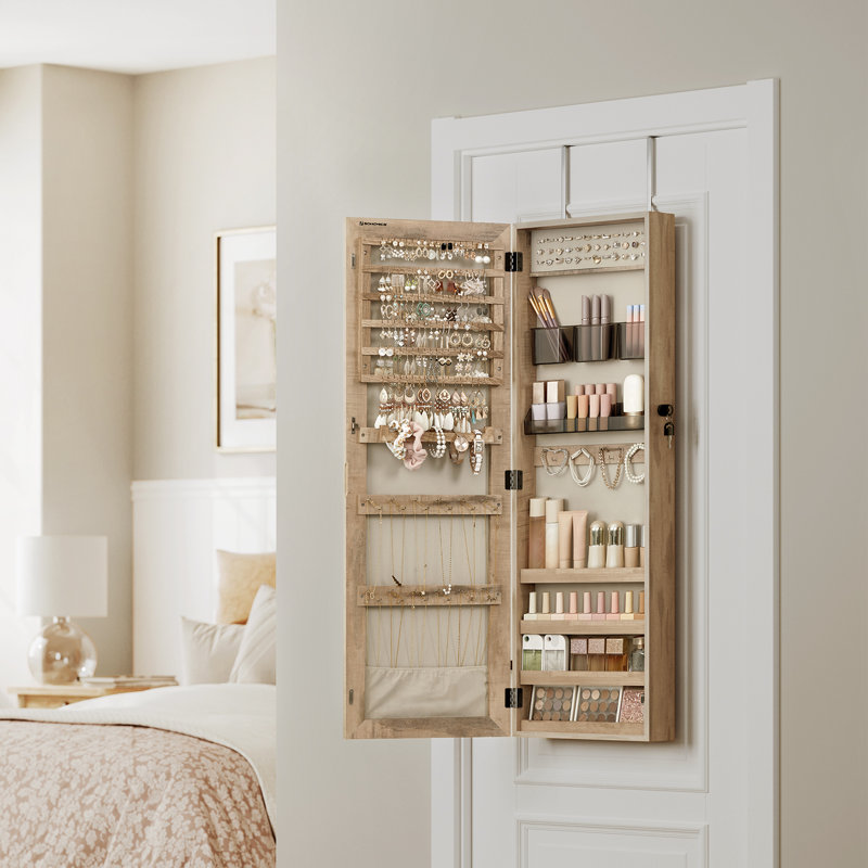 Armoire à bijoux avec miroir à suspendre, Chêne grillé