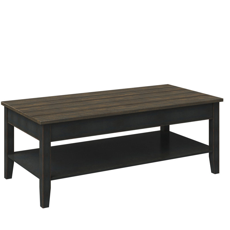 Lorraine Manufactured Wood Coffee Table with Storage Shelf , Dark Distressed Black