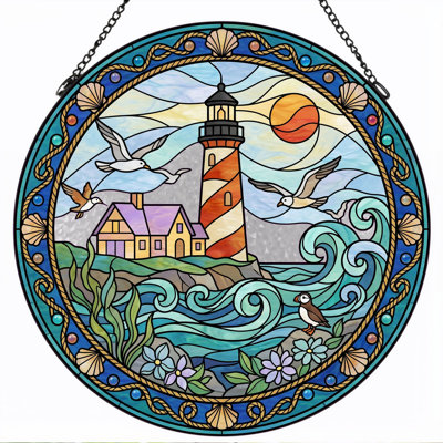 Panneau de vitrail de scène de phare - 7,8 heures