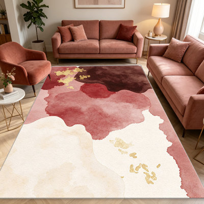 Tapis rouge aquarelle abstraite pour le salon, doux et confortable, adapté à toutes les saisons, facile à entretenir, tapis d'intérieur lavable à la machine, sous la table de ferme convenant à la chambre à coucher, à la salle à manger, au bureau, au balcon, au patio