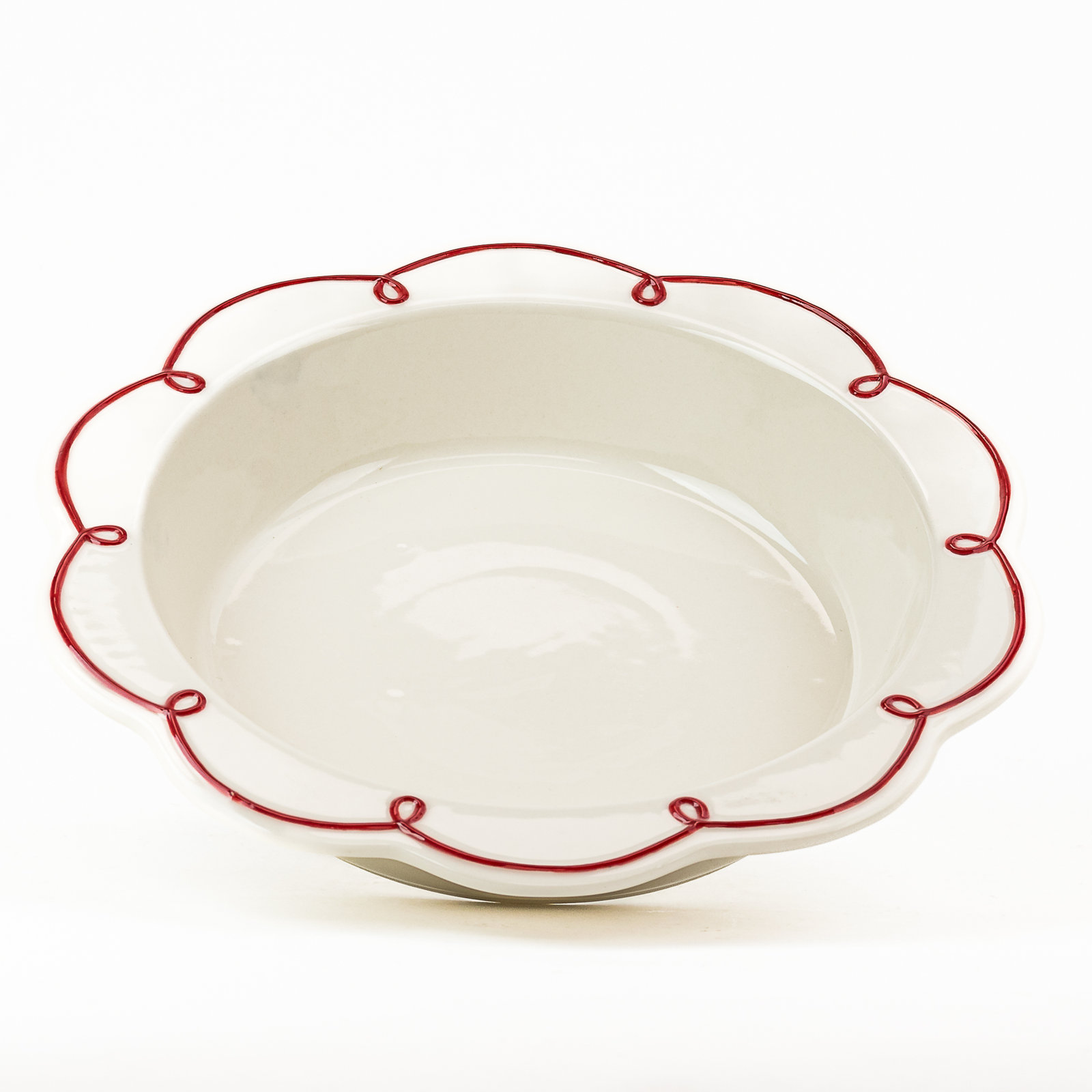 10 Strawberry Street White With Red Swirl Pie Dish