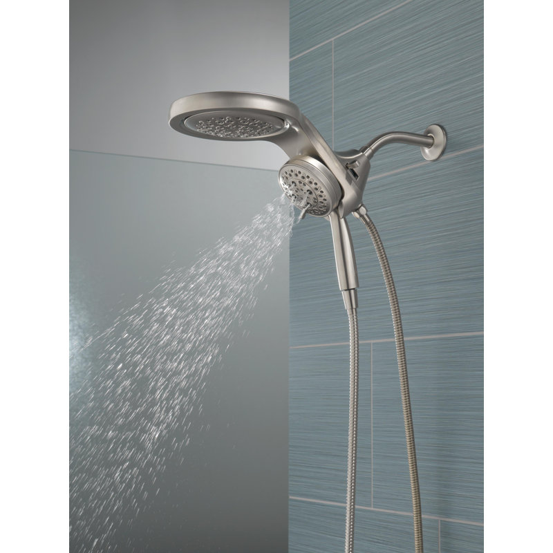 Pomme de douche double à 5 jets et douche à main avec Lumicoat Hydrocain 2,5 GPM Hydrorain, Acier inoxydable Lumicoat
